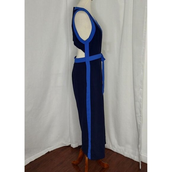 Anthropologie Elevenses Jumpsuit 10 Beca Blue Colorblock Wide Leg Copped Cut Out - Picture 6 of 15